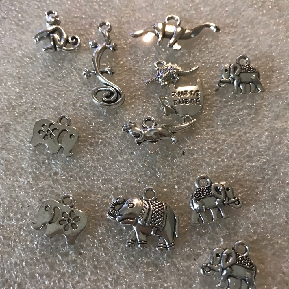 Silver Elephant Charm Mix - 12-Piece Metal Charms